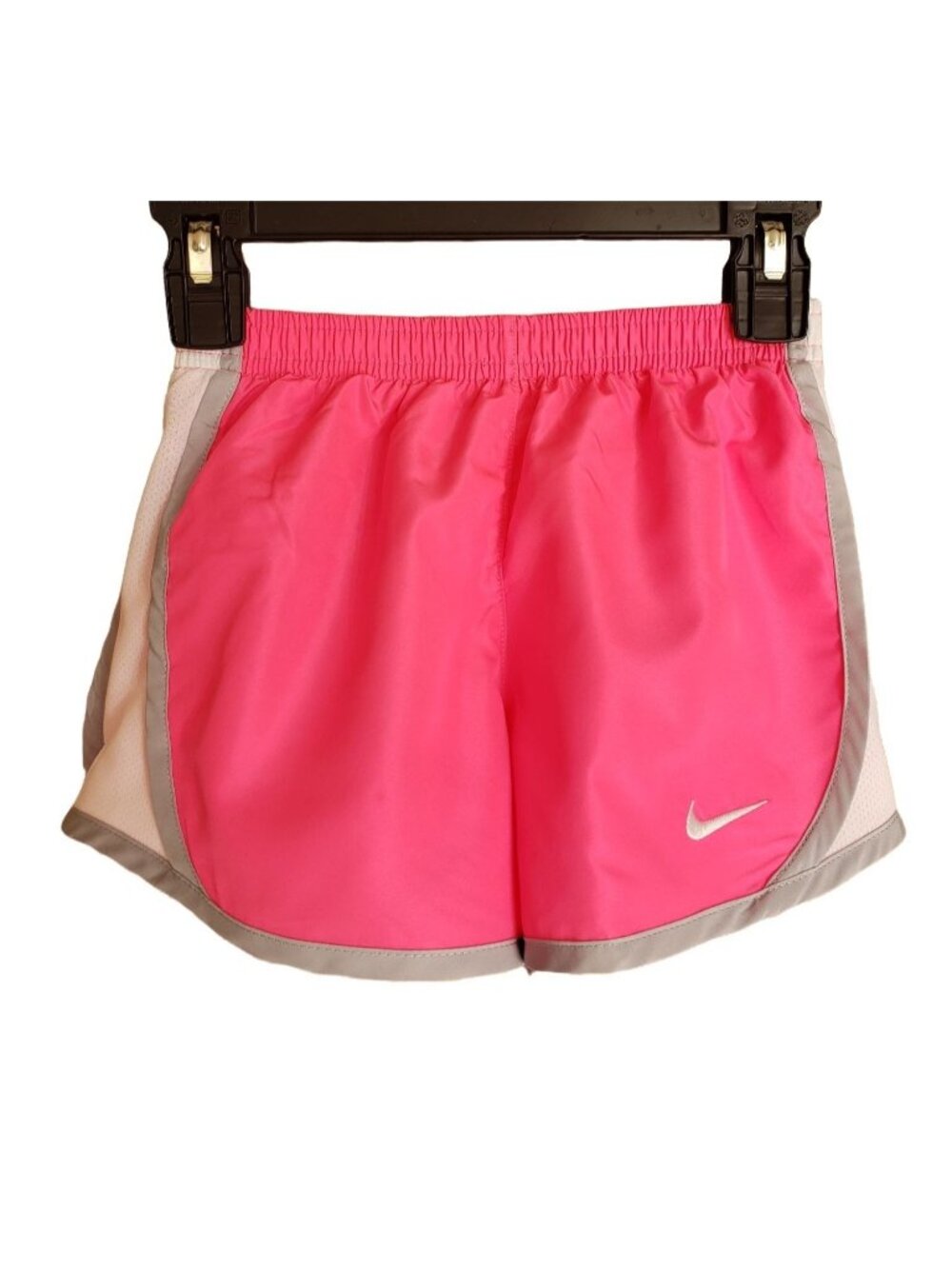 Nike Girls 6X Athletic Shorts Pink White Dri-Fit Sporty Embroidered Logo Lined